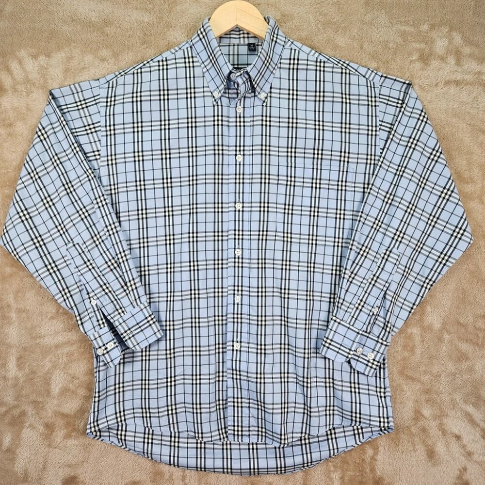 Burberry London Made in USA Plaid Shirt Men's Size M Check Blue Long Sleeve Brit